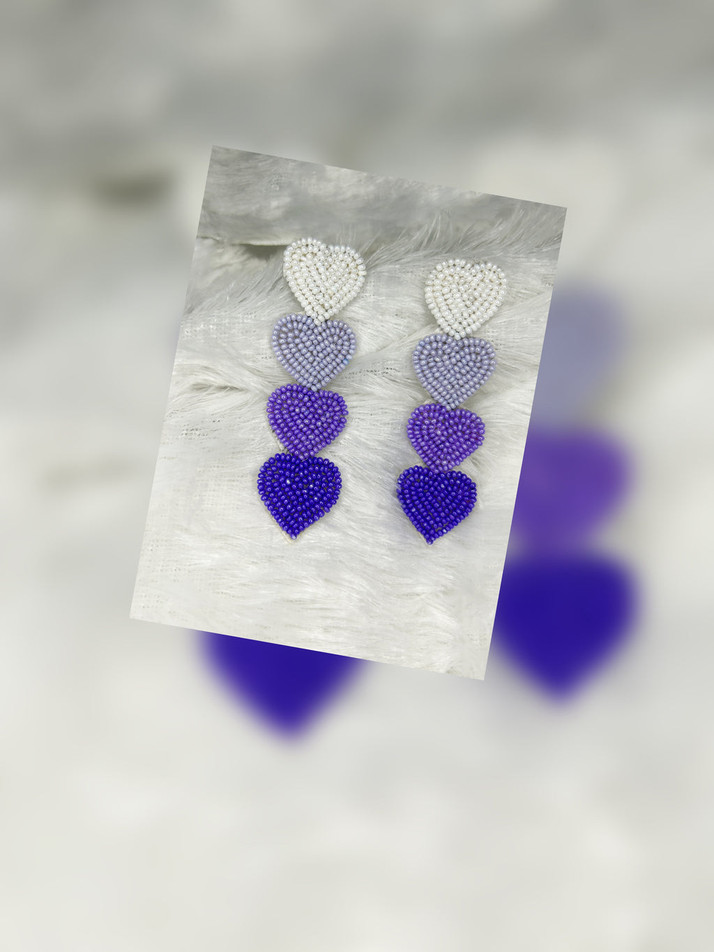 Purple Gradient Pearl Heart Statement Earrings
