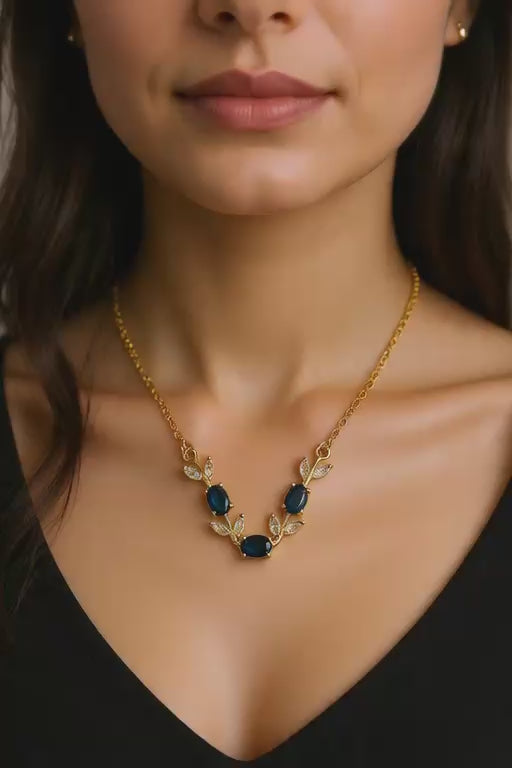 House of Meira Sapphire Bloom Necklace for Women | 316 Stainless Steel | 18K Gold Plated | Blue & Pink Crystal Pendant Necklace | Anti-Tarnish | Elegant Everyday Jewellery