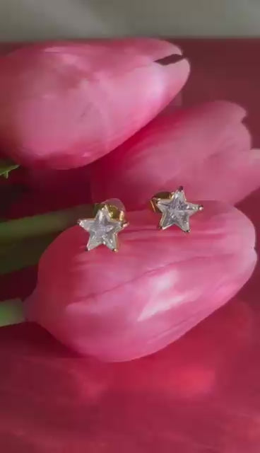 Star Crystal Stud Earrings for Women | 18K Gold Plated Stainless Steel Earrings | Anti-Tarnish Minimalist Jewelry
