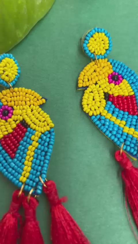 Beaded Parrot Tassel Earrings