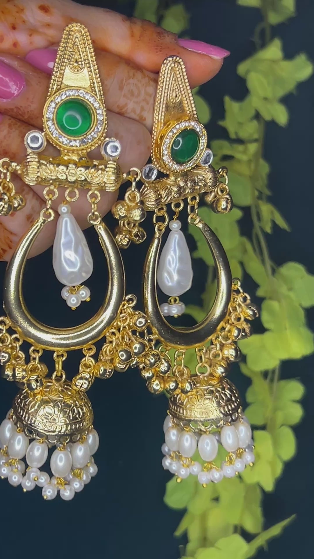 Emerald Mughal Dangler Jhumka Earrings