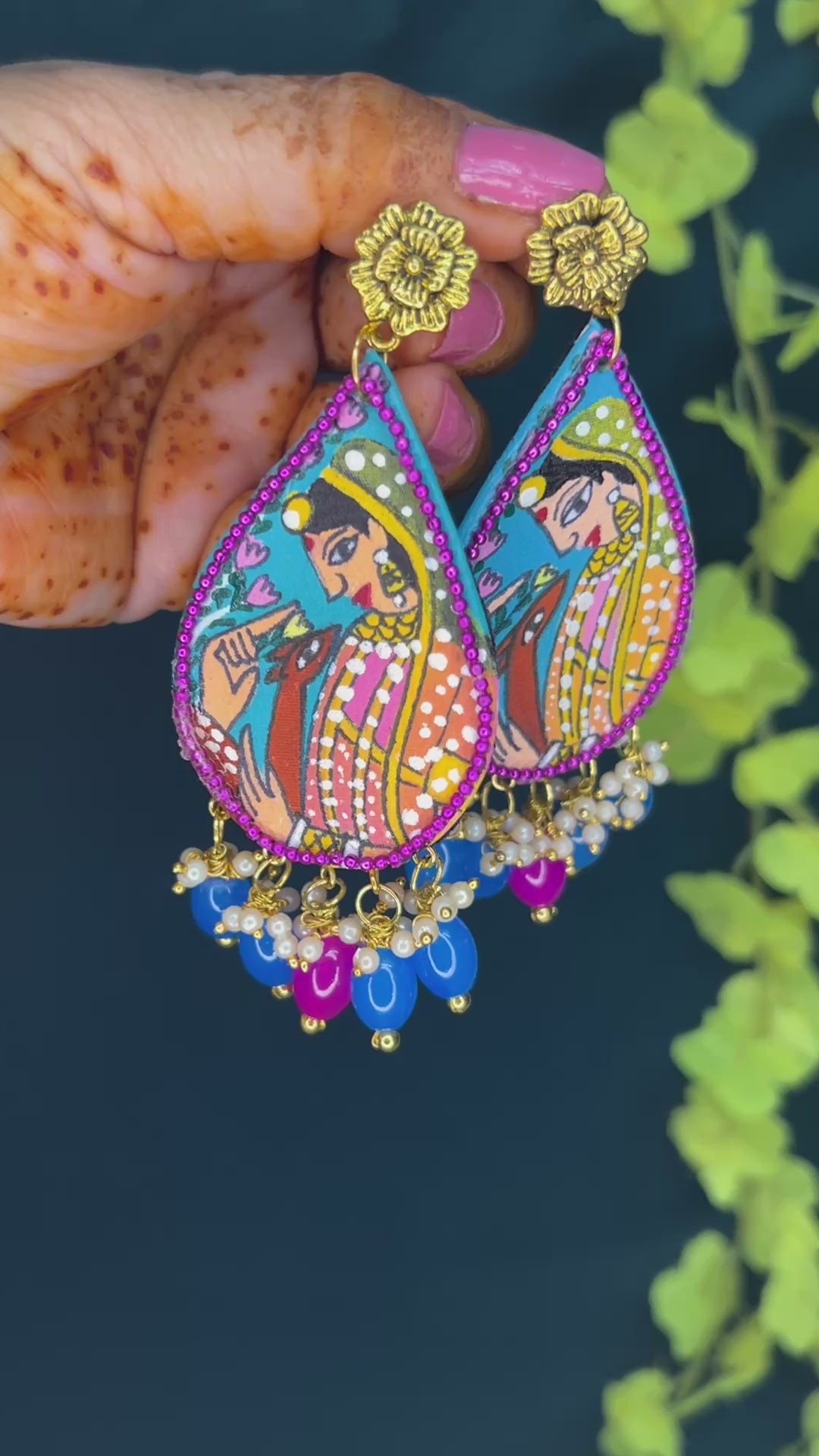 Hand painted Rajasthani Miniature Teardrop Earrings