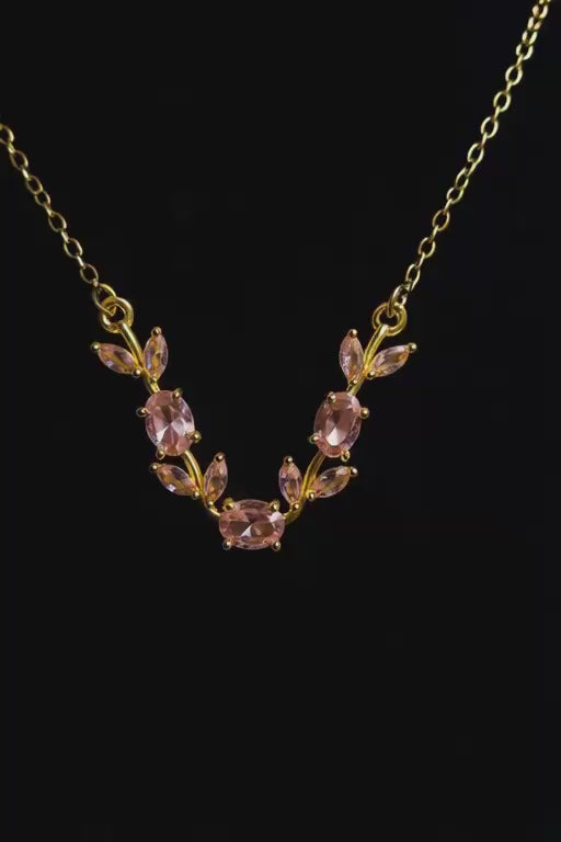 House of Meira Blush Bloom Necklace for Women | 316 Stainless Steel | Pink Crystal Floral Necklace | Anti-Tarnish | Elegant Everyday Jewellery