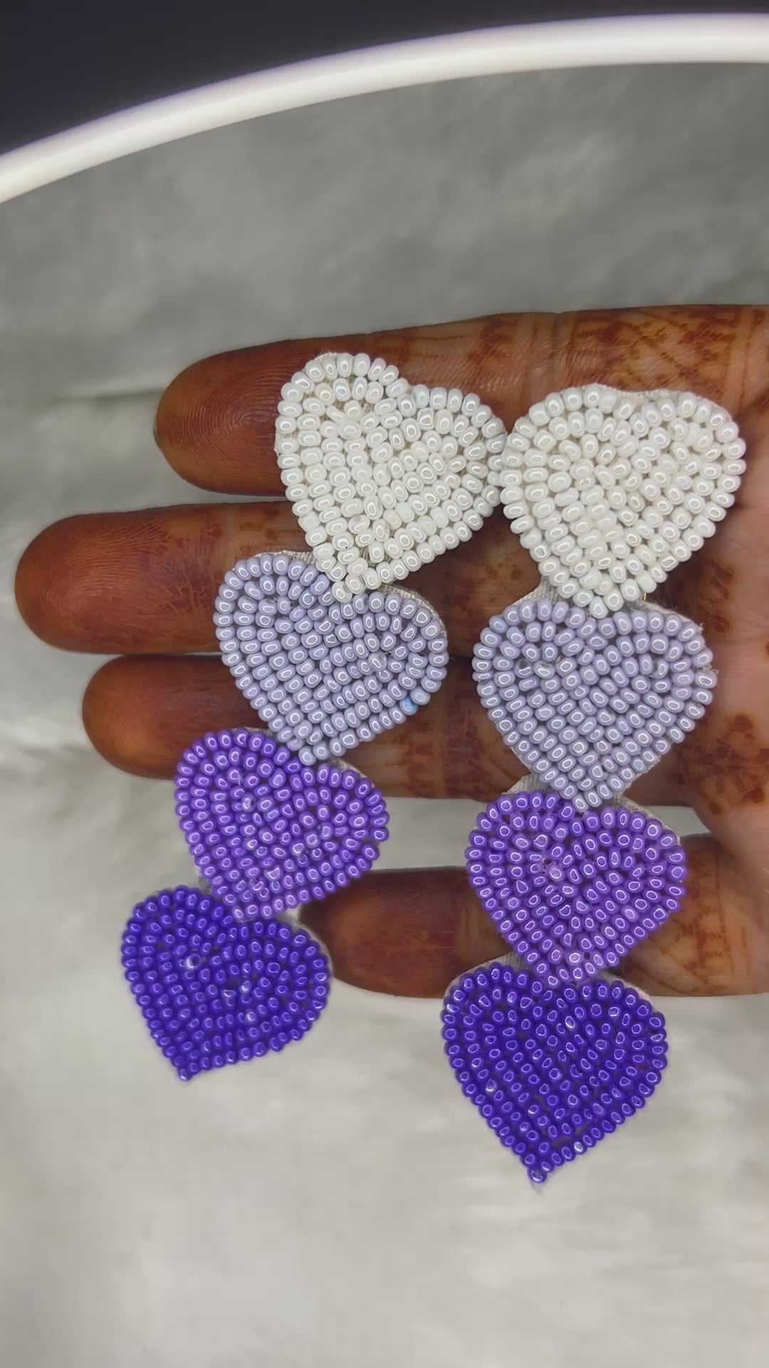 Purple Gradient Pearl Heart Statement Earrings