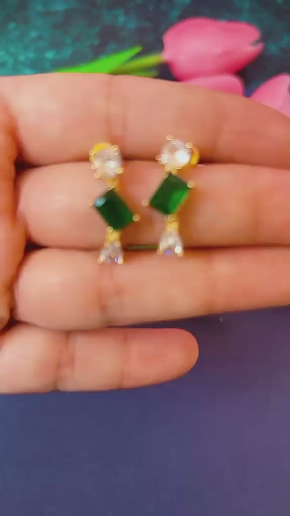 Emerald Grace Drop Earrings – 18K Gold Plated Anti-Tarnish Statement Earrings