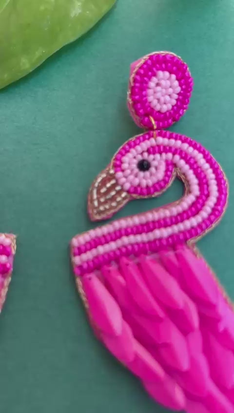 Pink Flamingo Beaded Earrings