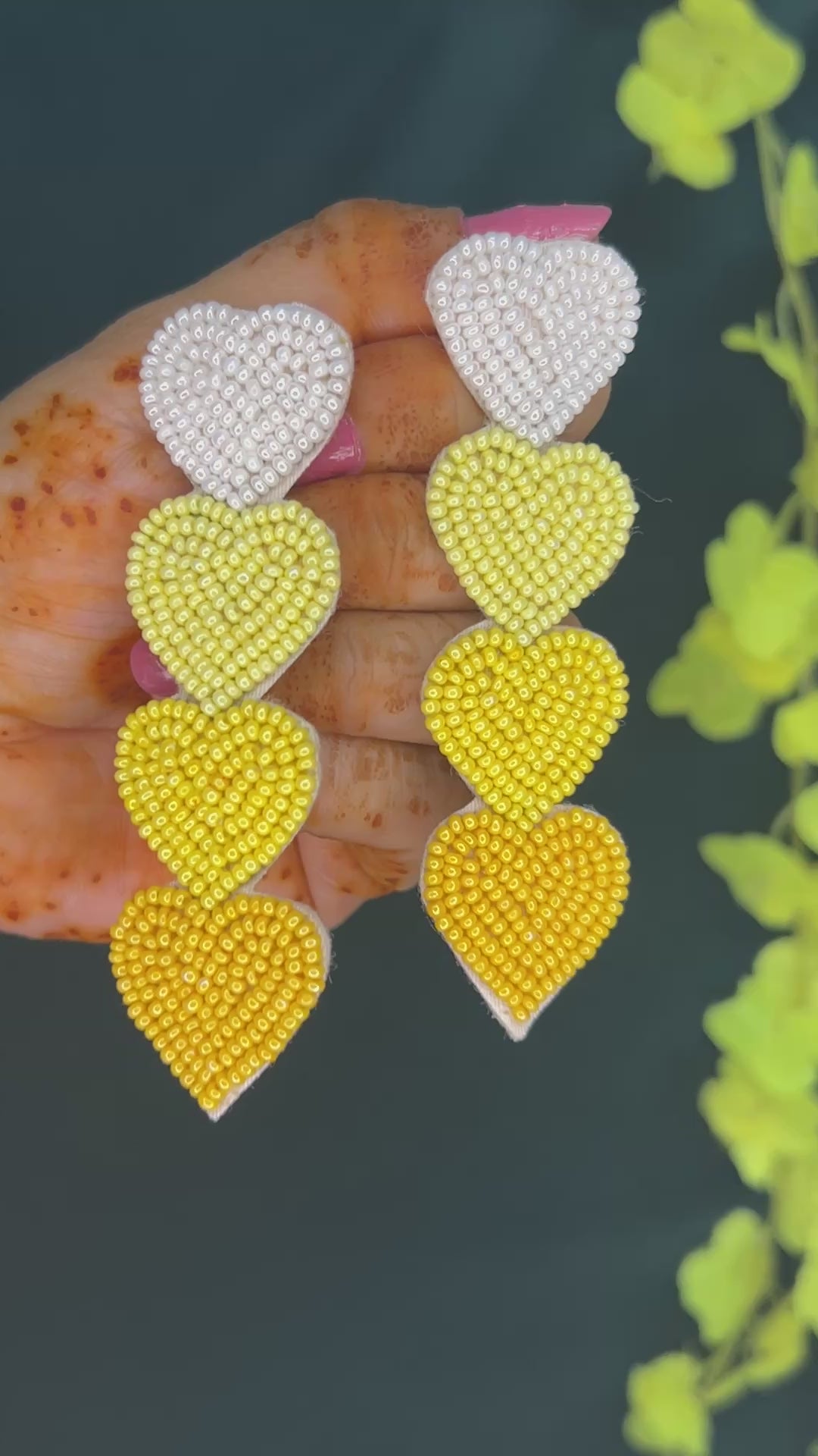 Lemon Ombre Heart Beaded Earrings