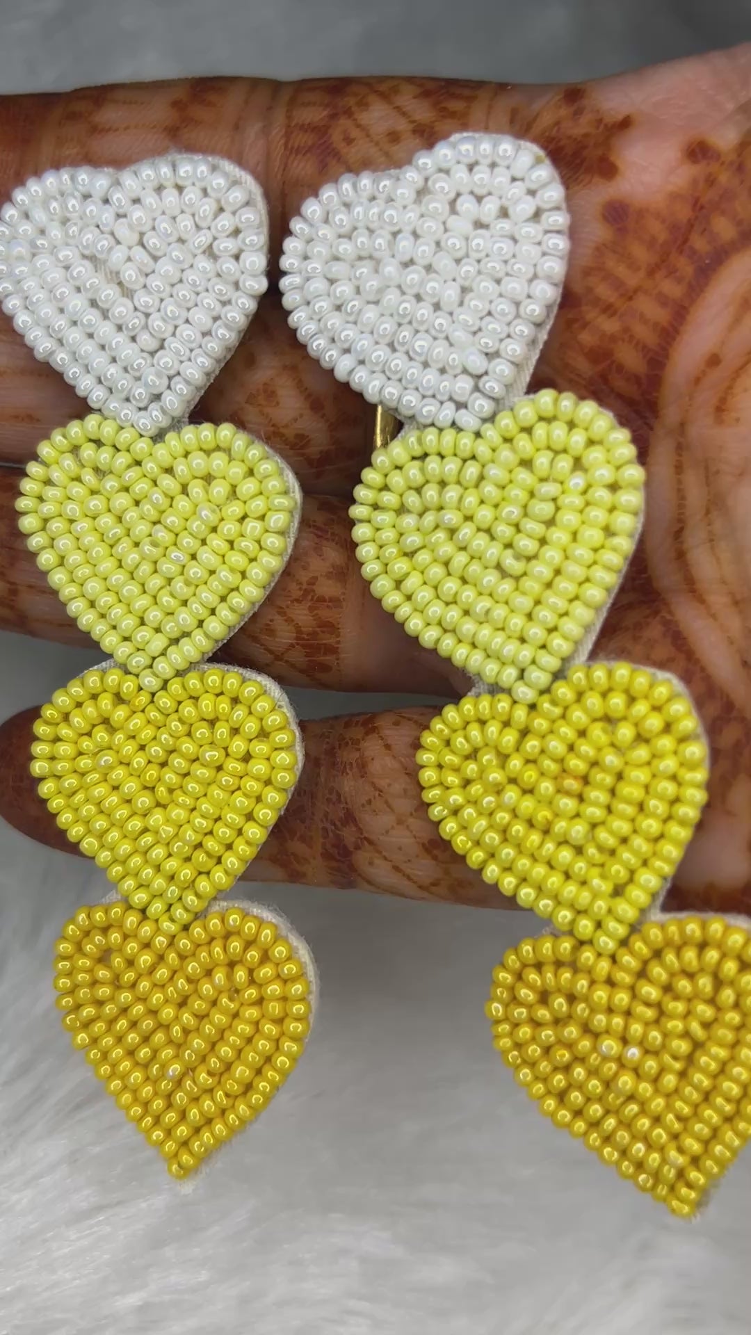 Lemon Ombre Heart Beaded Earrings