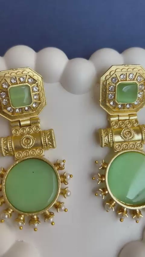 Green Heritage Gold Statement Earrings