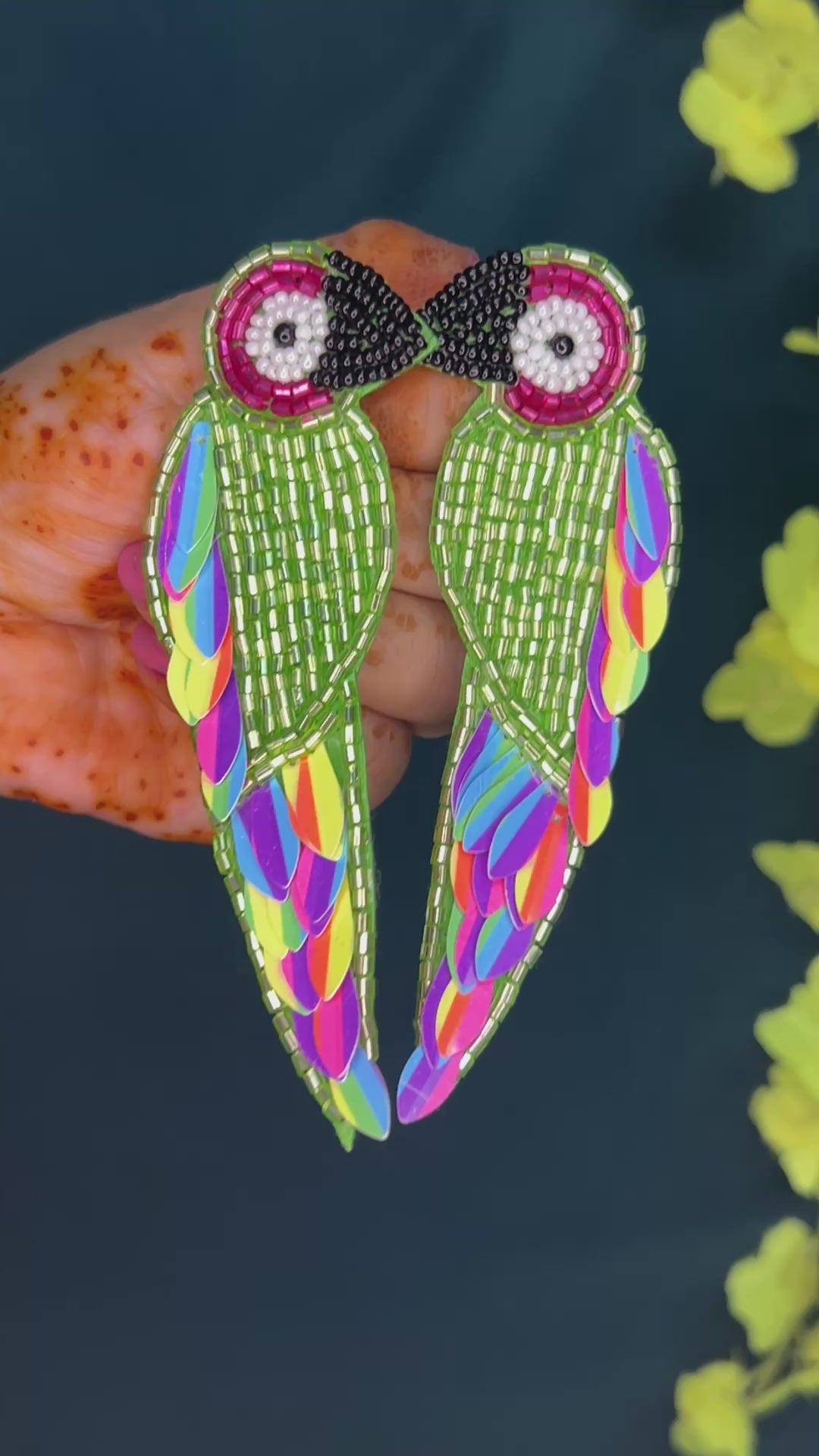 Beaded Parrot Statement Earrings