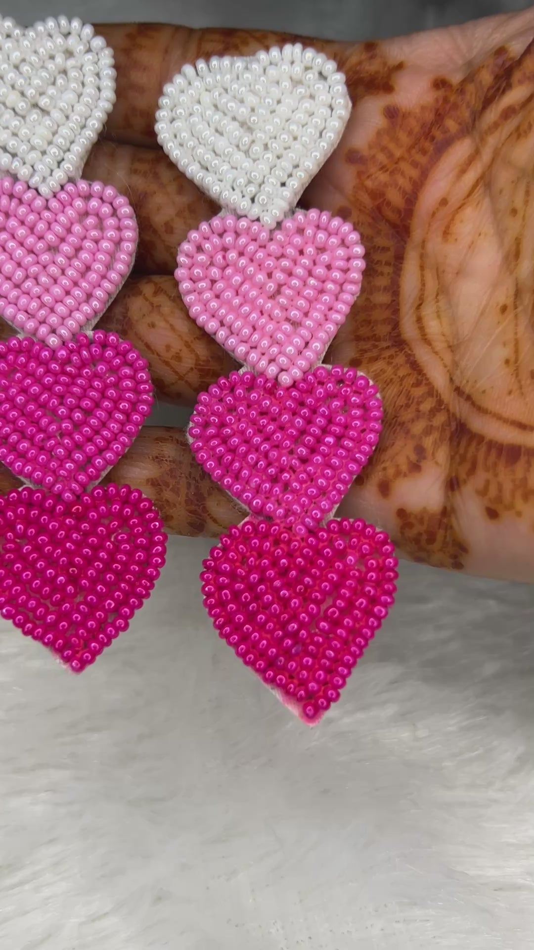 Beaded Gradient Heart Statement Earrings