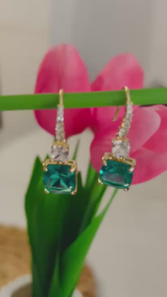 Emerald Green Cushion-Cut Drop Earrings