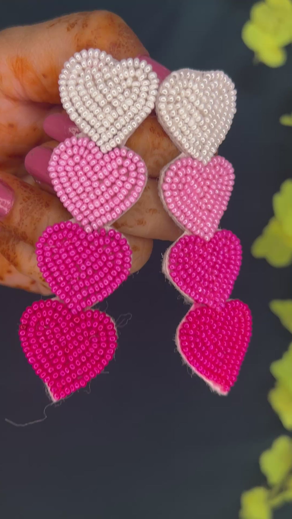 Beaded Gradient Heart Statement Earrings