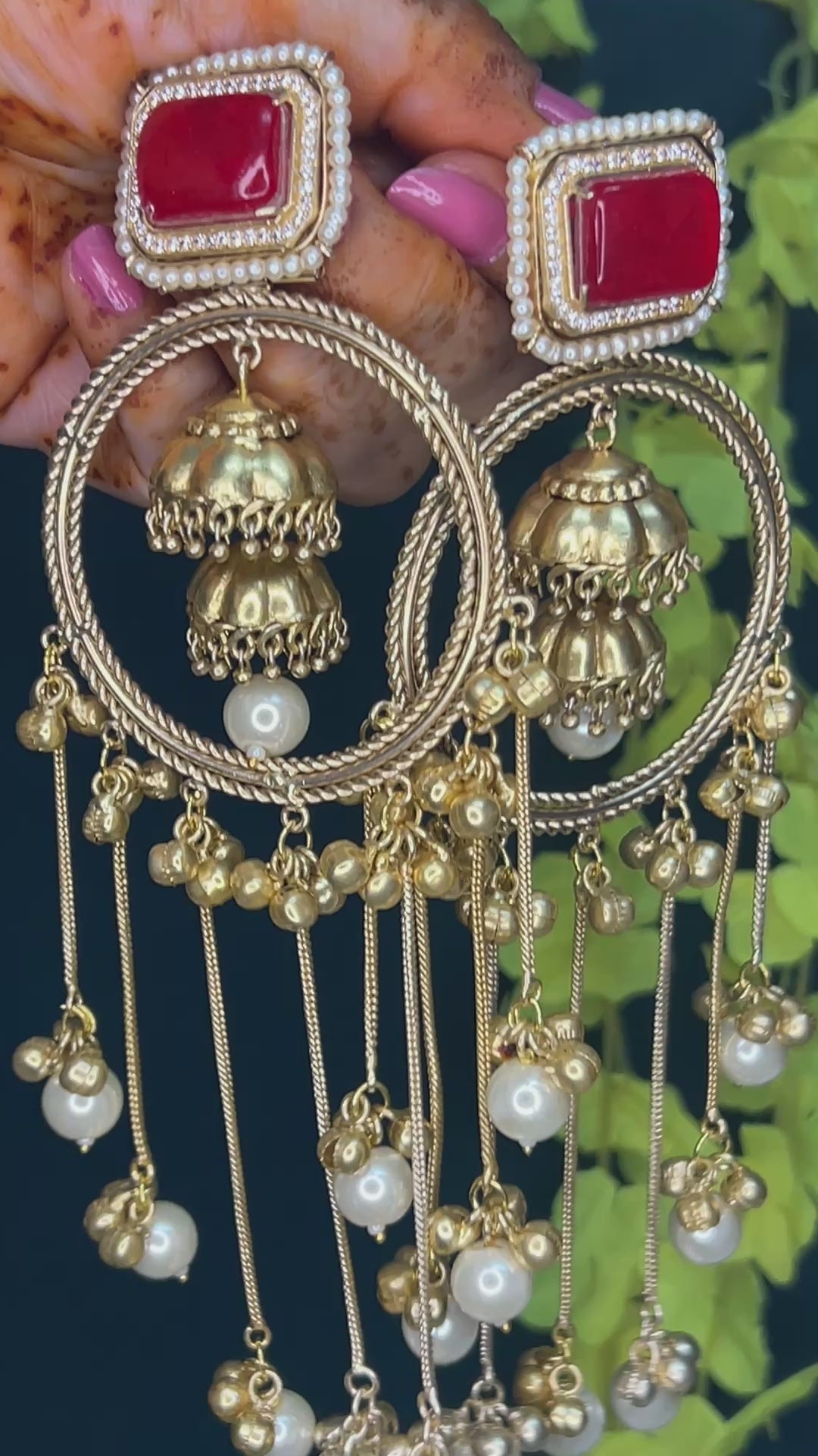 Ruby Square Hoop Jhumka Earrings