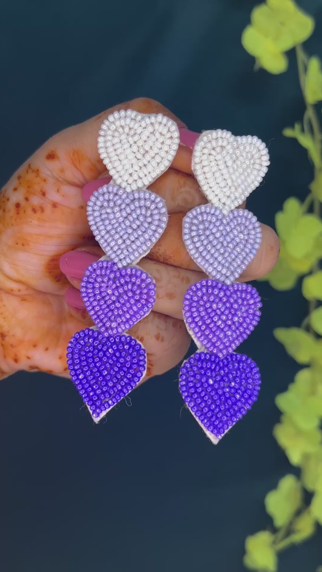 Purple Gradient Pearl Heart Statement Earrings