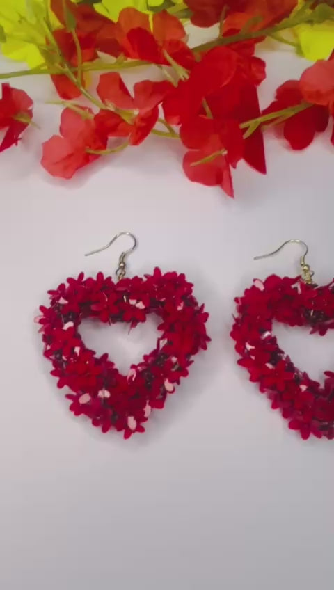 Crimson Floral Heart Hoops