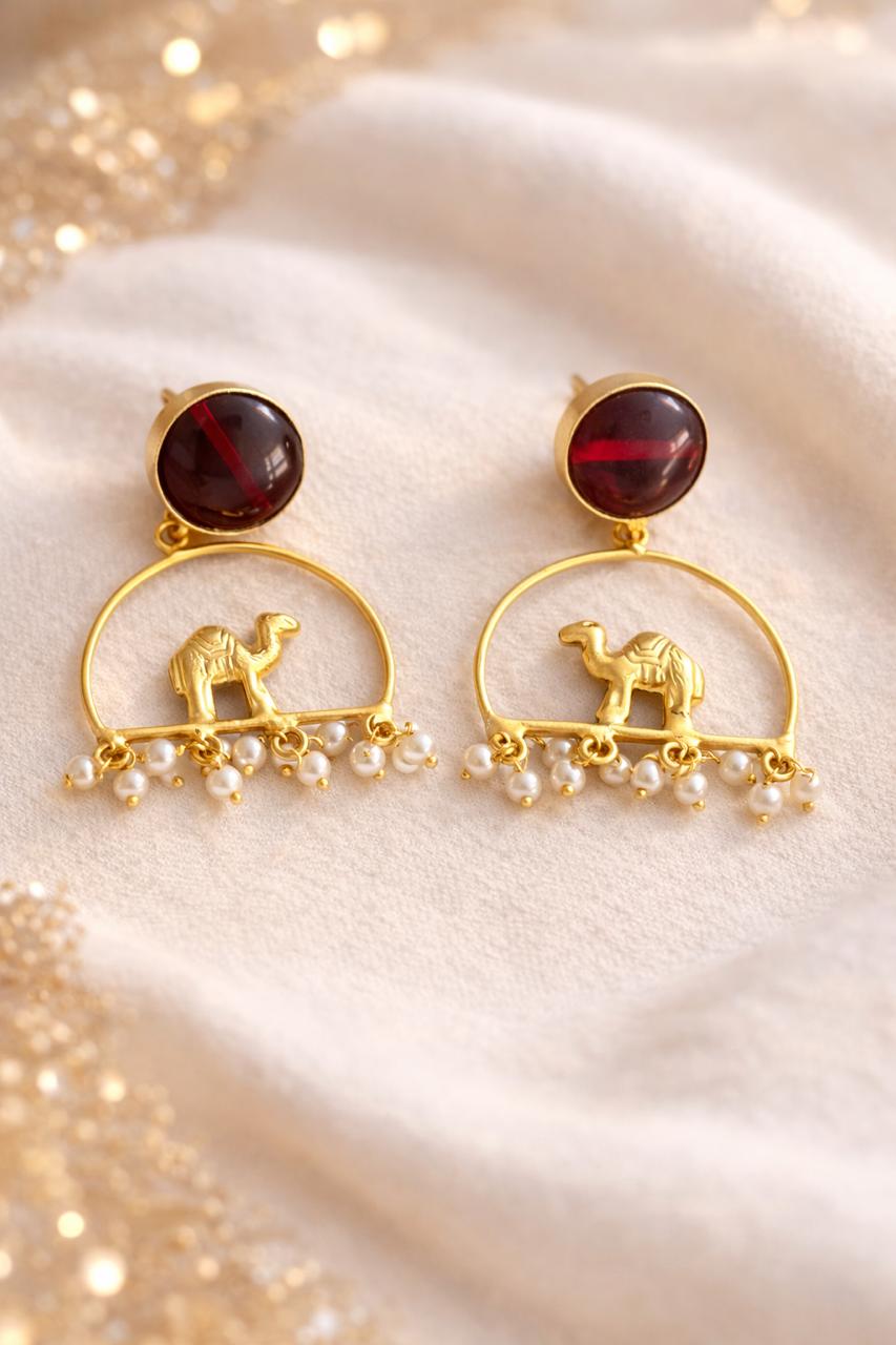 Camel Pearl Drop Earrings