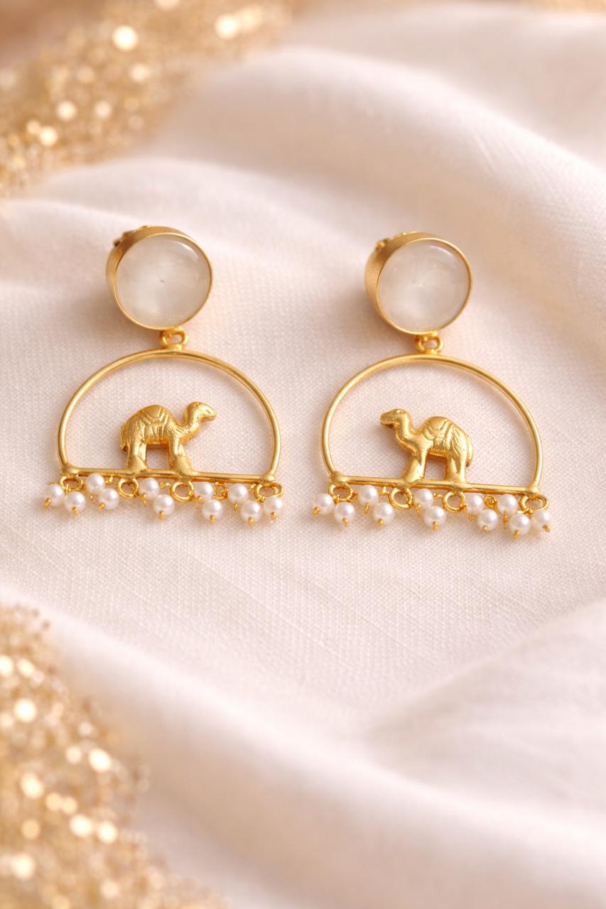 Camel Pearl Drop Earrings