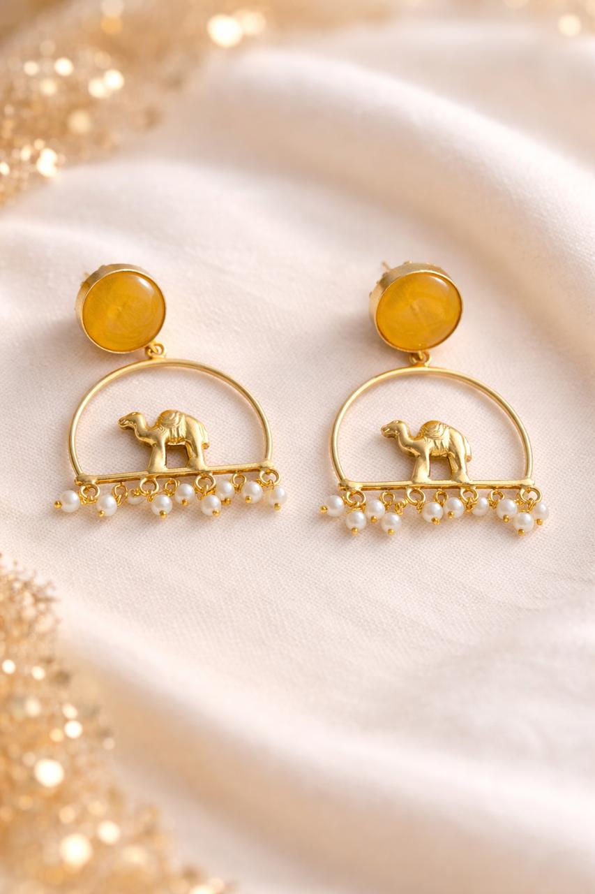 Camel Pearl Drop Earrings